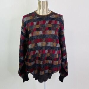 Vintage 80s Robert Banks Wool Rainbow Grandpa Academia Sweater Large Unisex